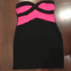 Black and Pink Strapless Dress